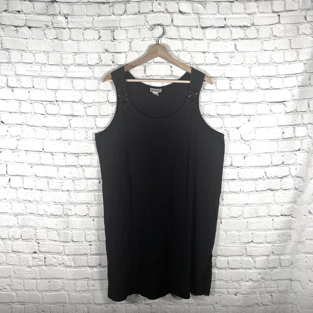 Vintage Fashion Bug Womens 2X Black Ribbed Flowy Sleeveless Dress